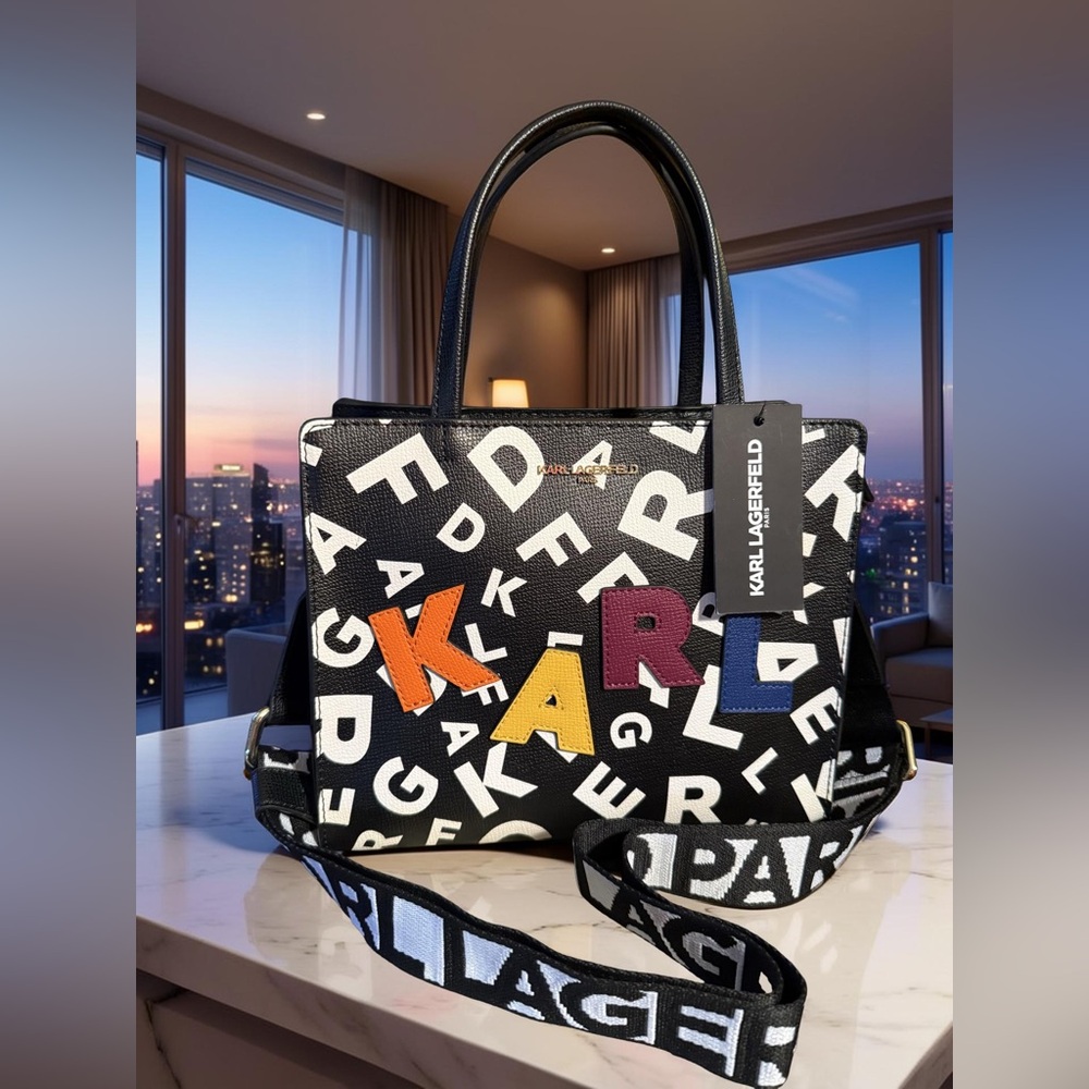 Karl Lagerfeld Paris NWT Multicolored Maybelle Graphic Logo Patch Satchel (P216)